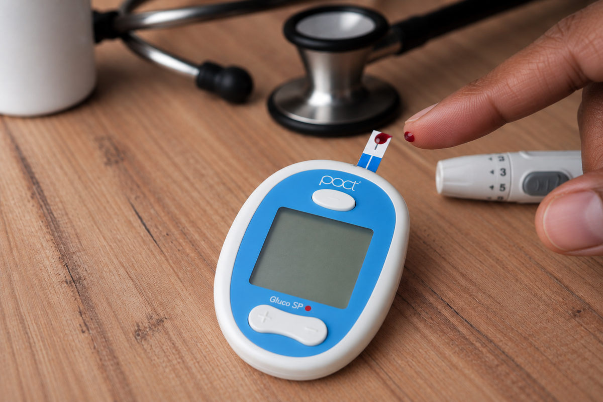 POCT glucometer with test strip for checking blood sugar at home