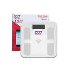 White digital body scale with Point of Care branding and packaging on a white background