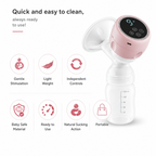 A promotional graphic for the EBP-10(A) Breast Pump Electric, showing a white and light pink electric breast pump with a digital display screen on a white background with feature icons.