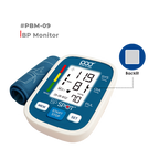 Blood pressure monitor with digital display on a white background