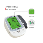 BP monitor with digital display on a white background
